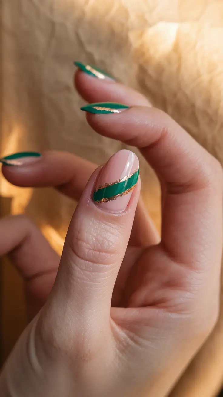 fall gel nails ideas short+Emerald Ribbon Edges