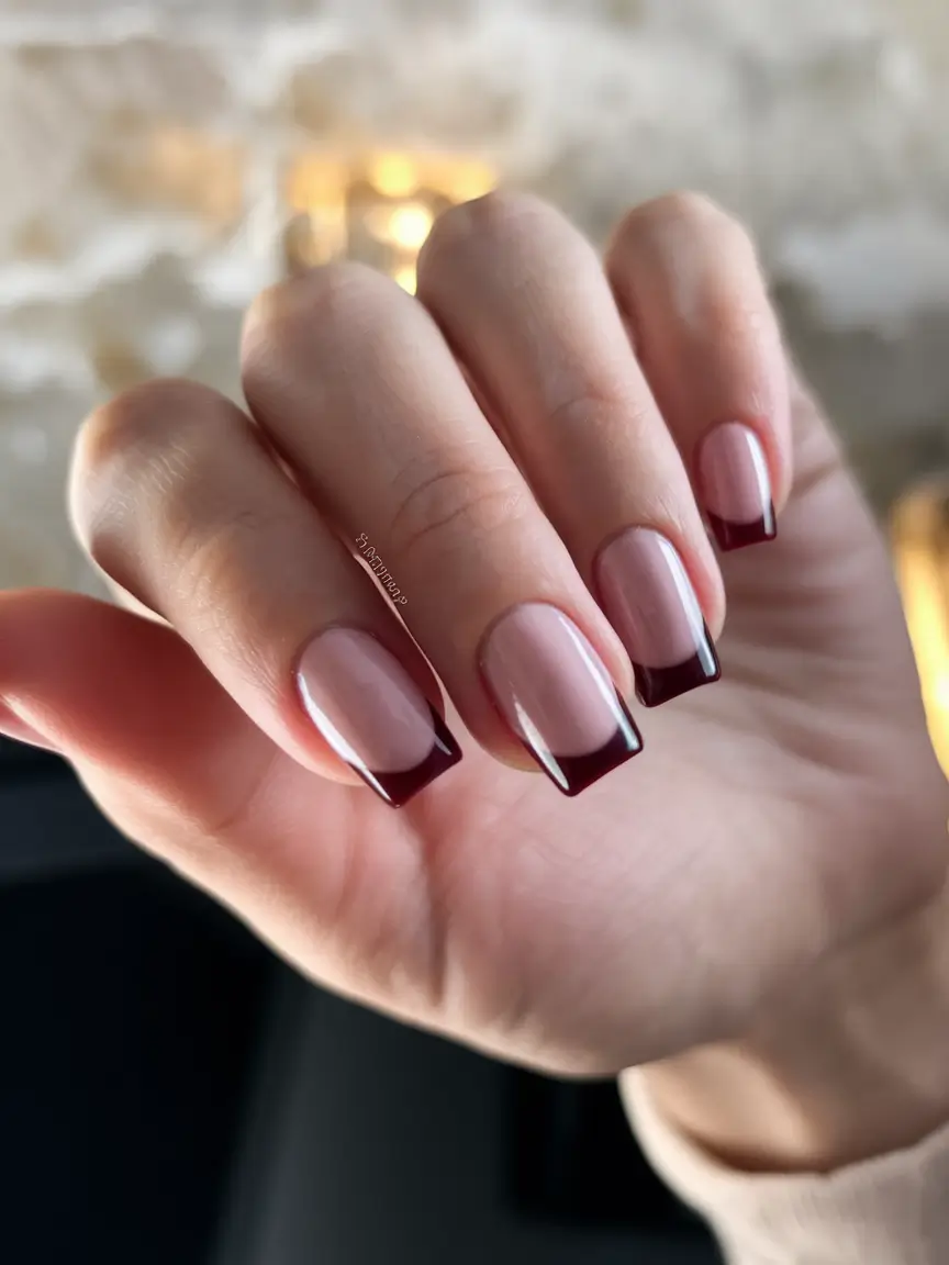 french tip square+Wine-Stained French Tips