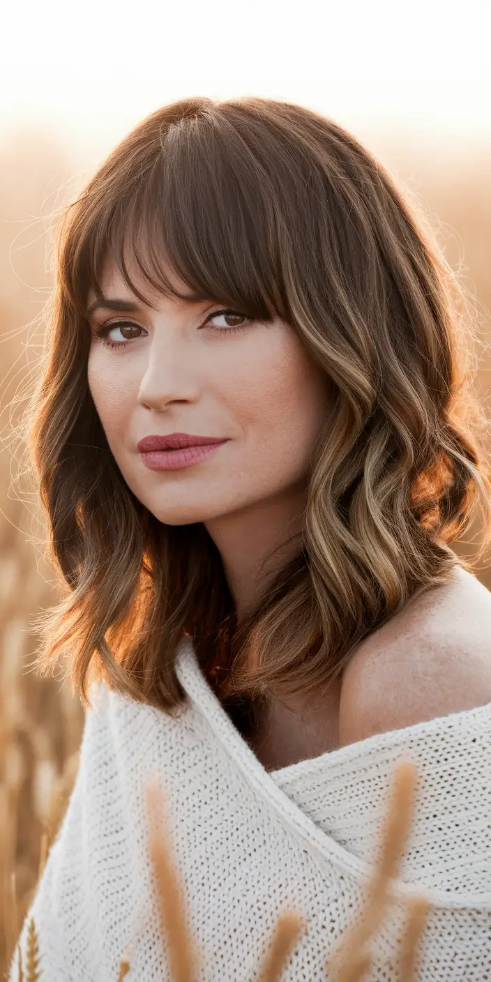 Cute and Easy Hairstyles for Fall Season 2025 Soft Waves with Curtain Bangs