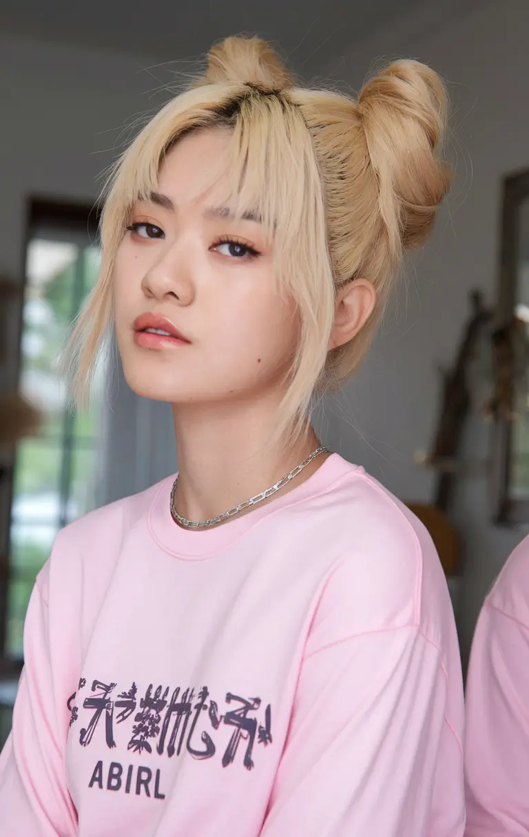 cute fall hairstyles for school Playful Space Buns with Fringe