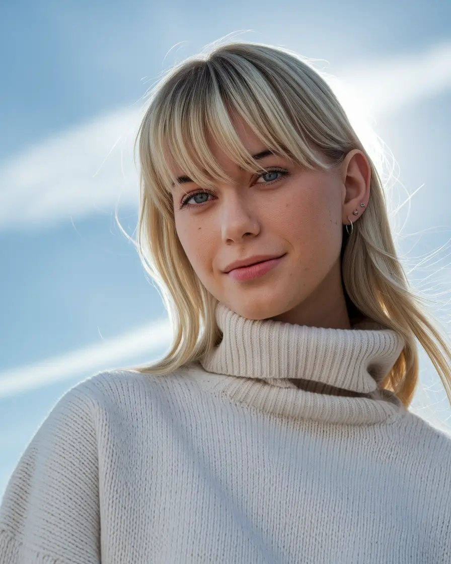 cute fall hairstyles Soft Blonde with Curtain Bangs