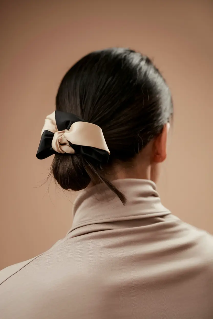 cute fall hairstyles Low Bun with Statement Bow