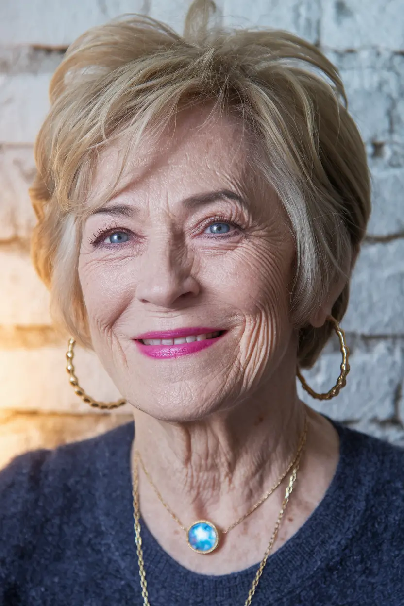 Elegant Fall hairstyles for Women Over 60 in 2025 – Elegant, Feathered Pixie with Side-Swept Lift