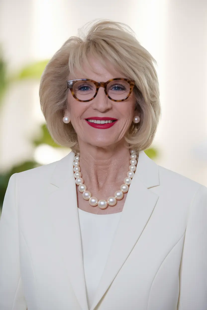 Elegant Fall hairstyles for Women Over 60 in 2025 – Soft Blonde Power Bob with Airy Fringe