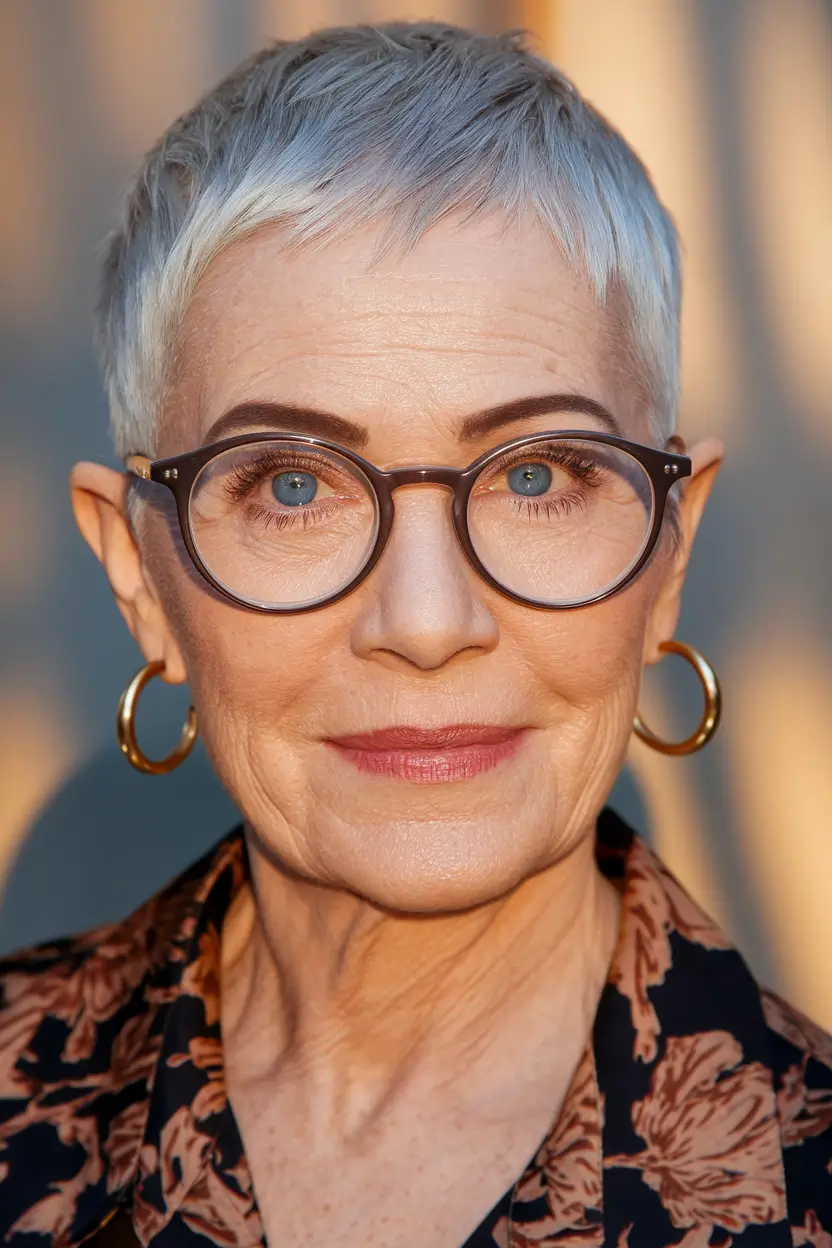 Elegant Fall hairstyles for Women Over 60 in 2025 – Super-Short Silver Crop with Soft Texture