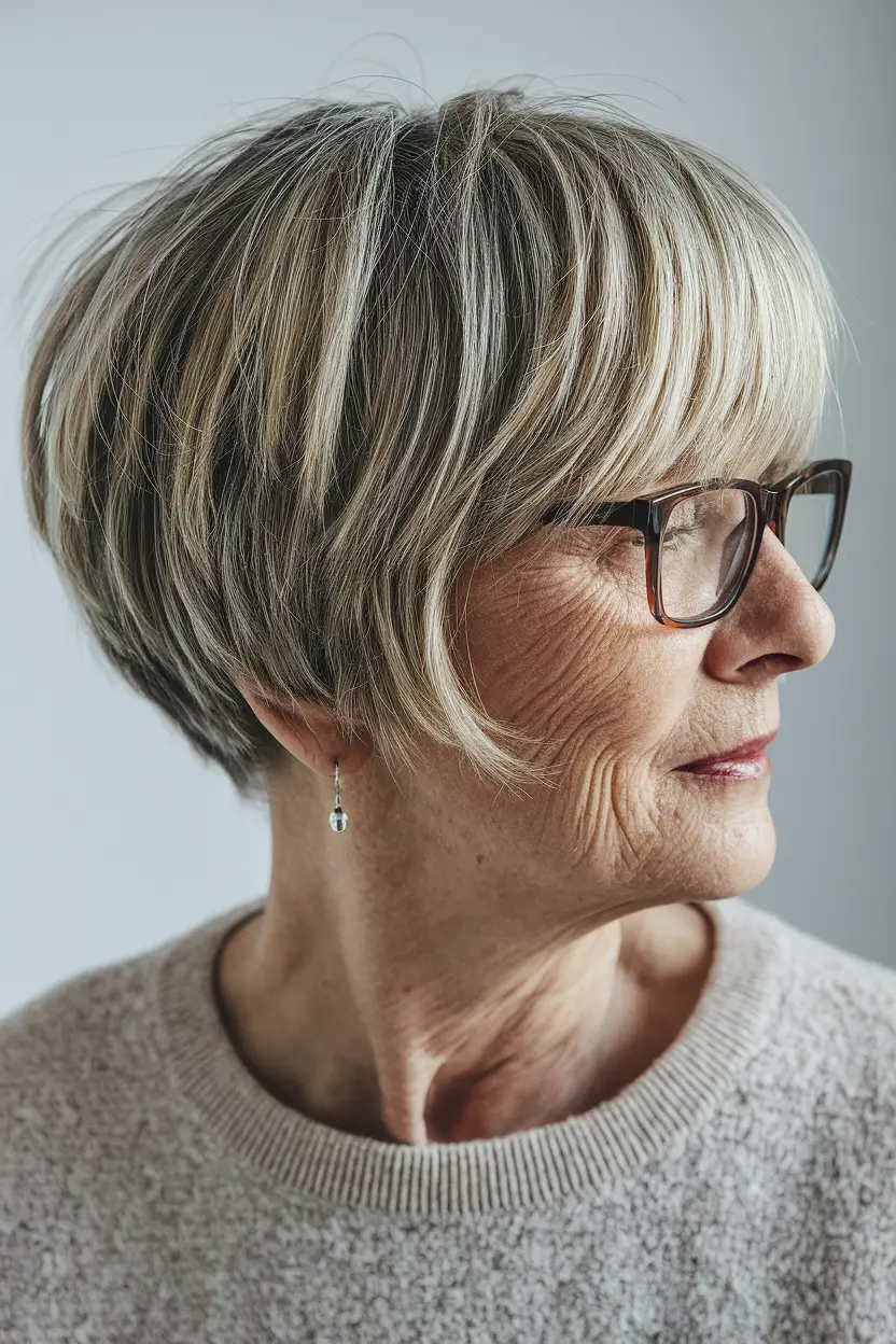 Elegant Fall hairstyles for Women Over 60 in 2025 – Rounded Bob with Fringe and Lived-In Dimension