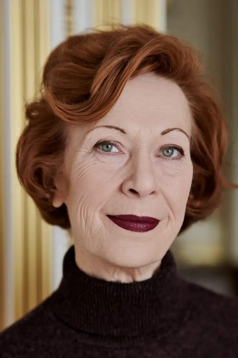 Elegant Fall hairstyles for Women Over 60 in 2025 – Sculpted Auburn Waves with Side Part Grace