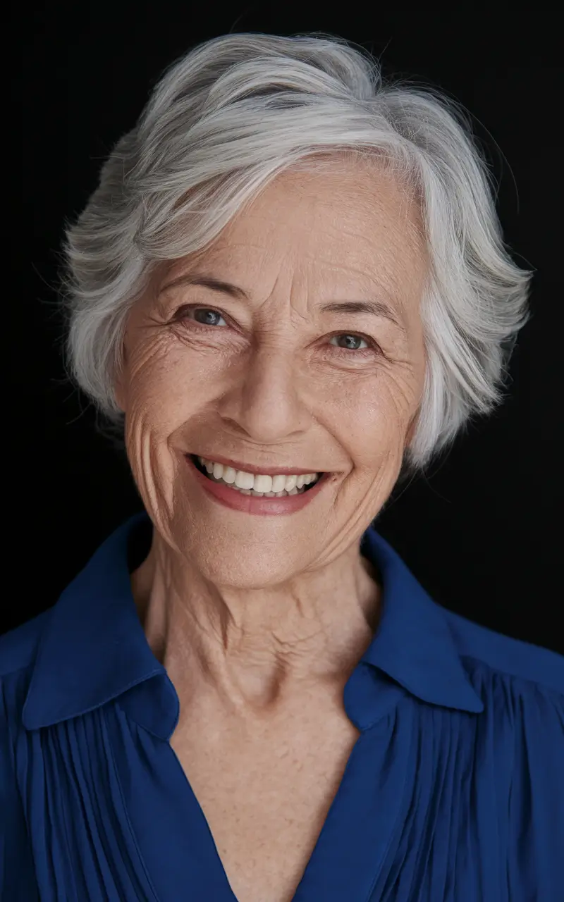 Elegant Fall hairstyles for Women Over 60 in 2025 – Silver-White Textured Bob with Breezy Movement