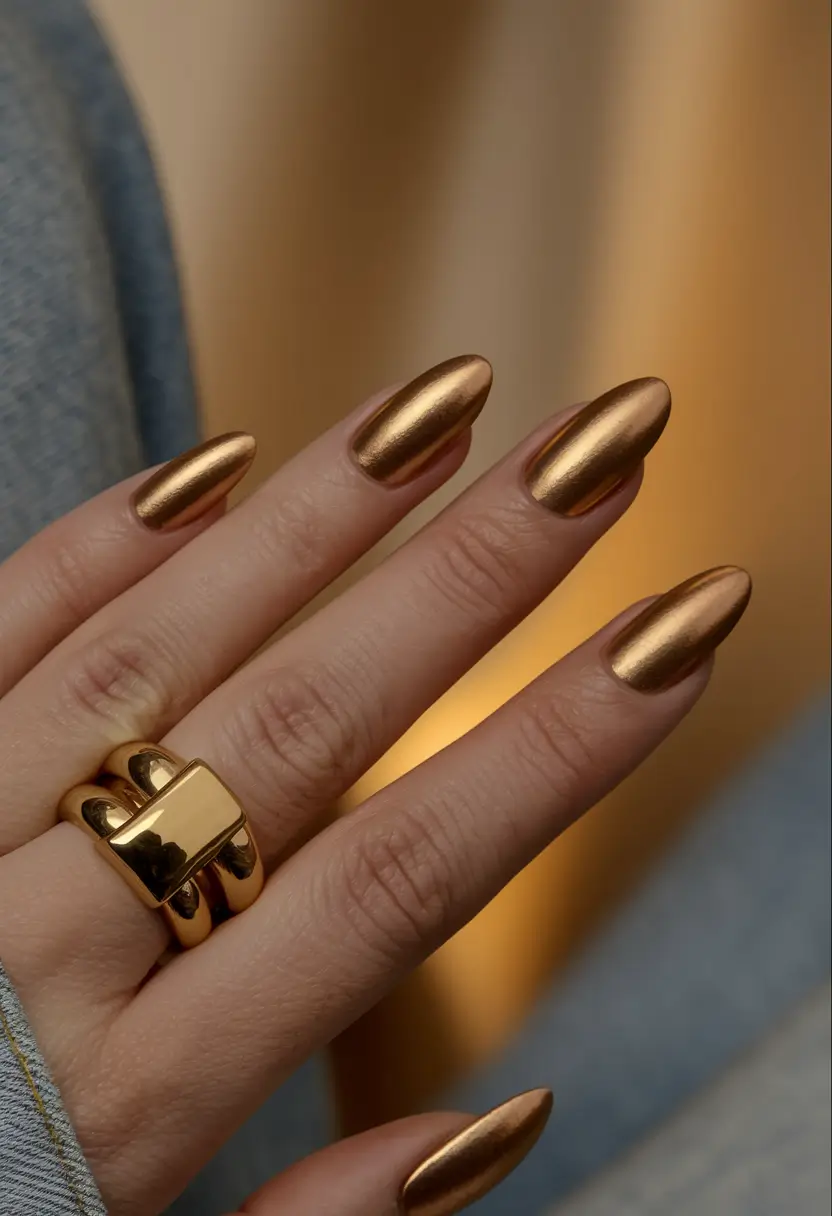 fall chrome nails 2025 Warm Copper Glow