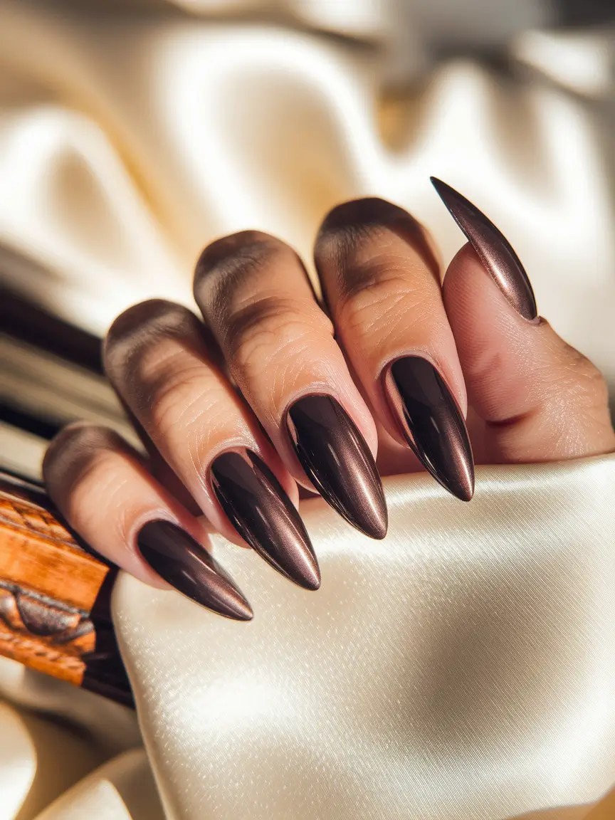 fall chrome nails 2025 Espresso Metallic Edge