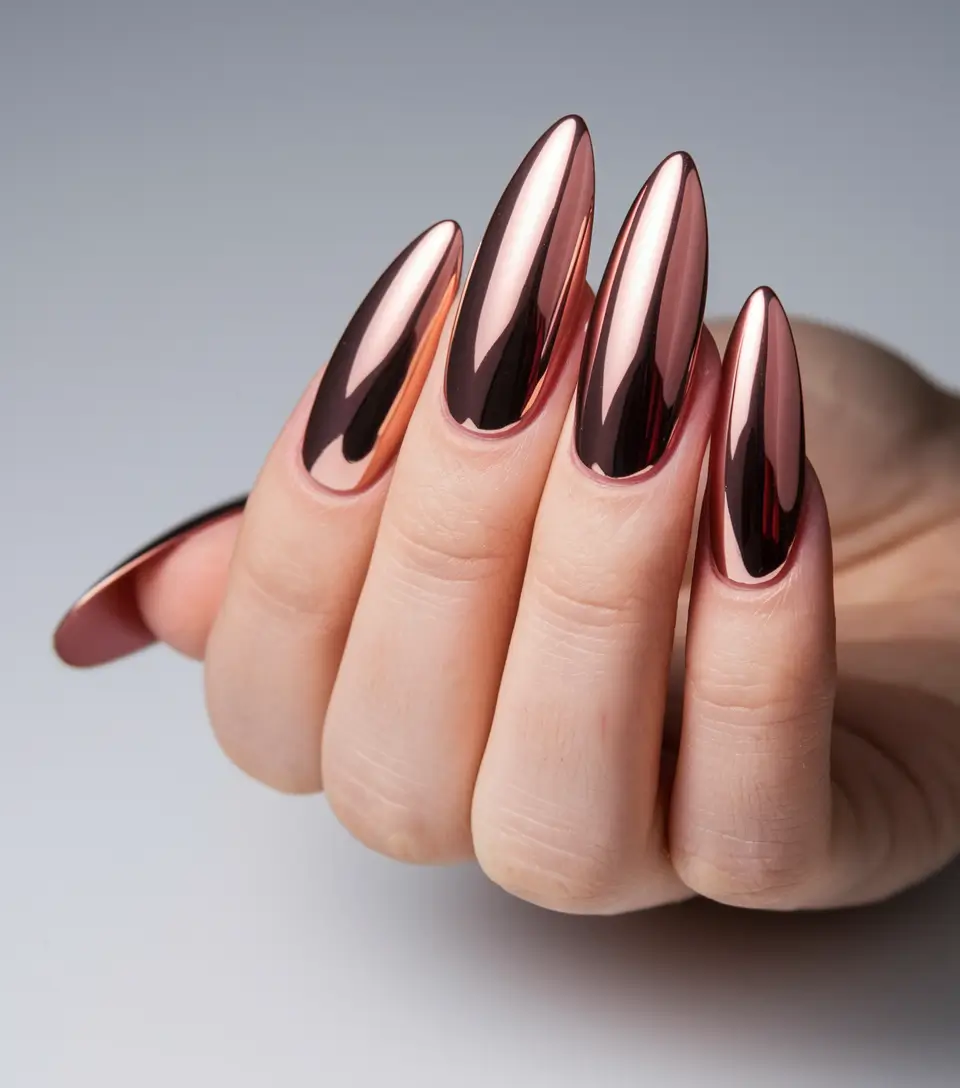 fall chrome nails 2025 Rosewood Reflection