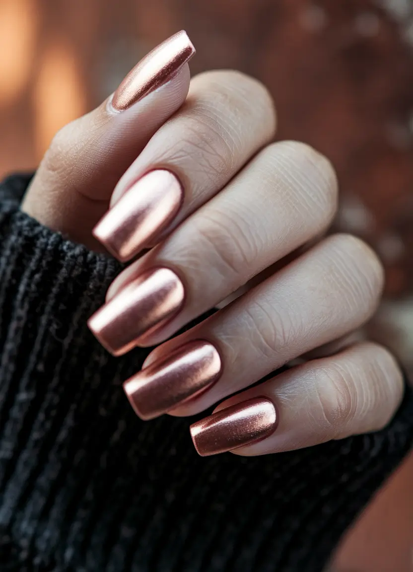 fall chrome nails 2025 Blush Chrome Square