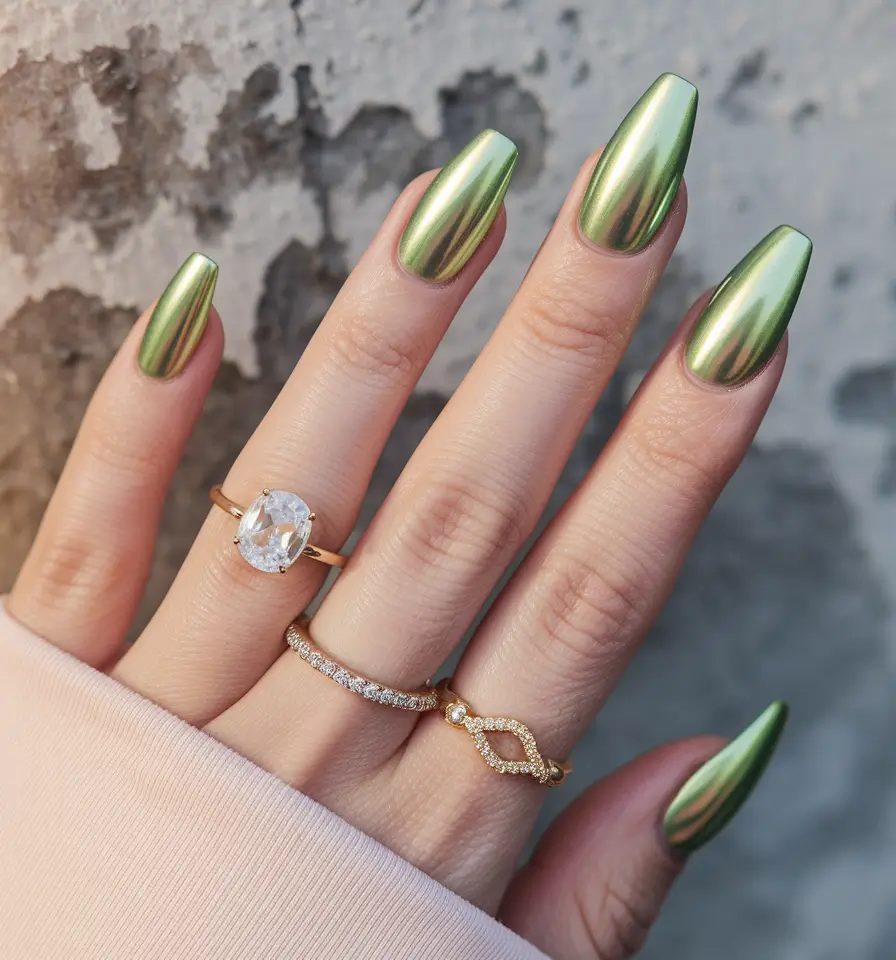 fall chrome nails 2025 Lime Chrome Boldness