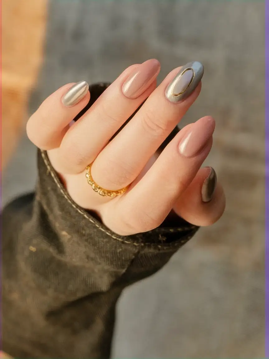 fall chrome nails 2025 Chrome Accent Minimalism