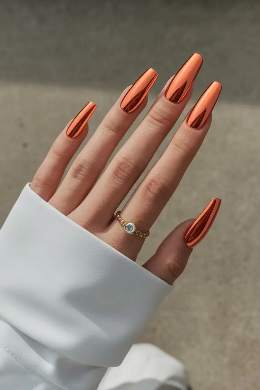 fall chrome nails 2025 Burnished Copper Glow