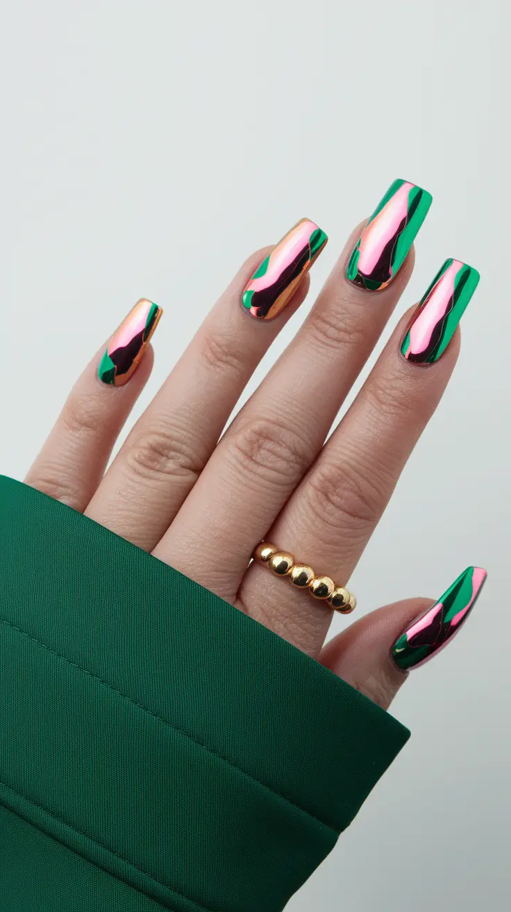 fall chrome nails 2025 Color-Shift Chrome Drama