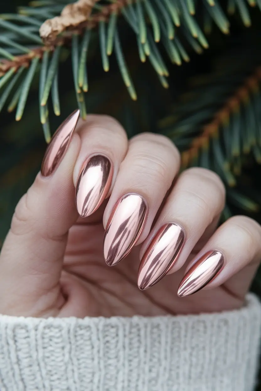 fall chrome nails 2025 Rose Chrome Romance
