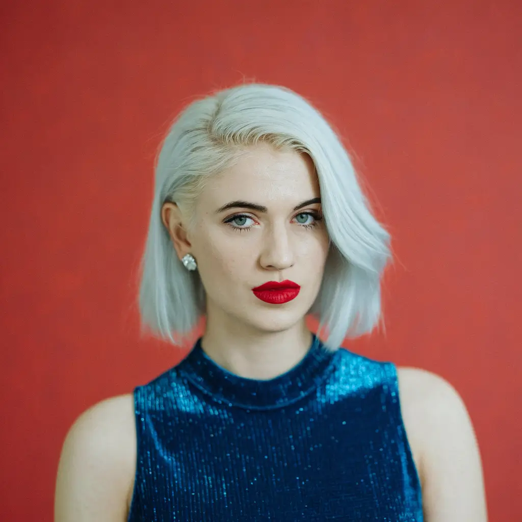 short hairstyle women fall outfit Icy Sleek Platinum Side-Part
