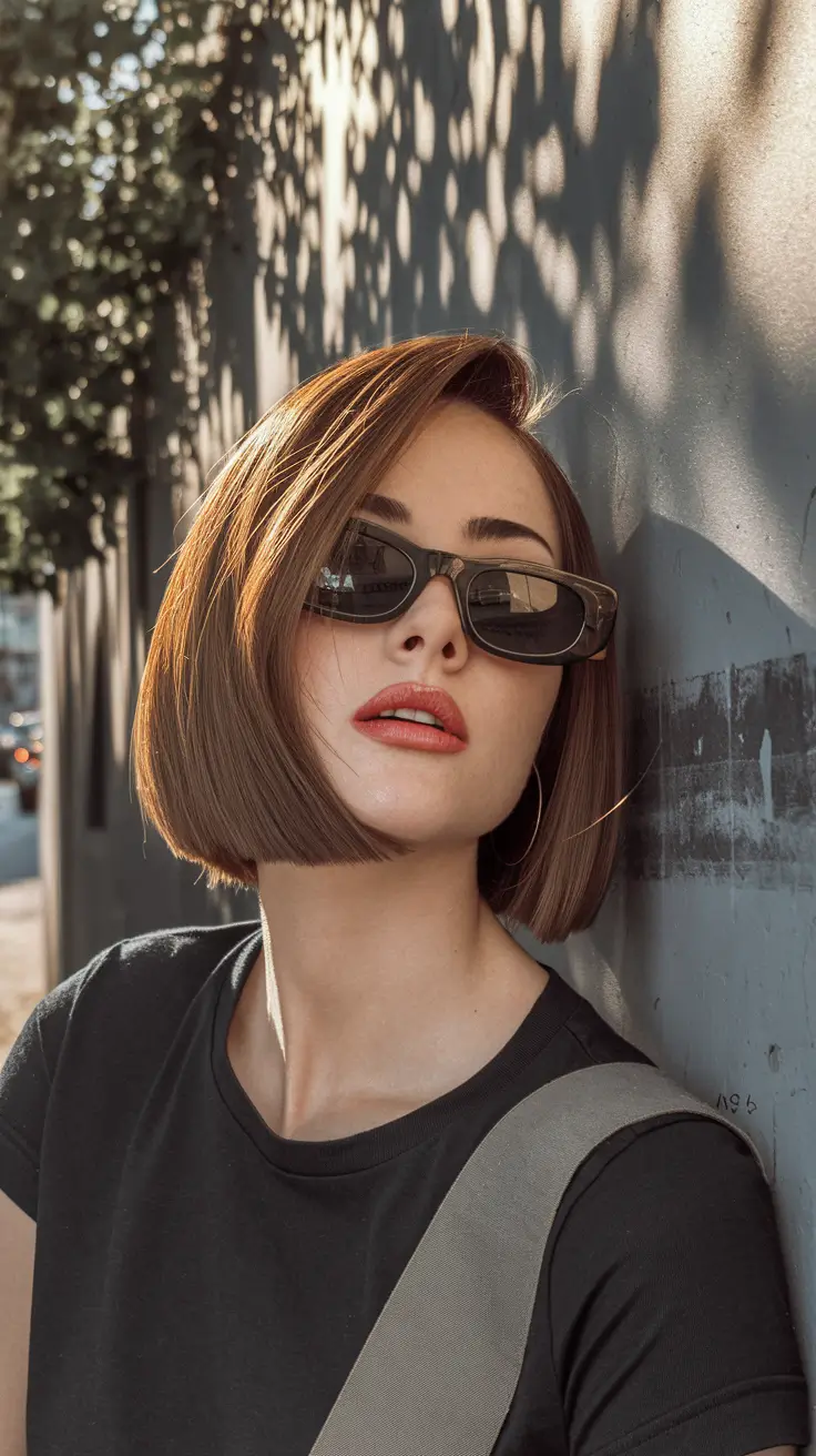 short hairstyle women fall 2025 Precision Bob with Auburn Gloss