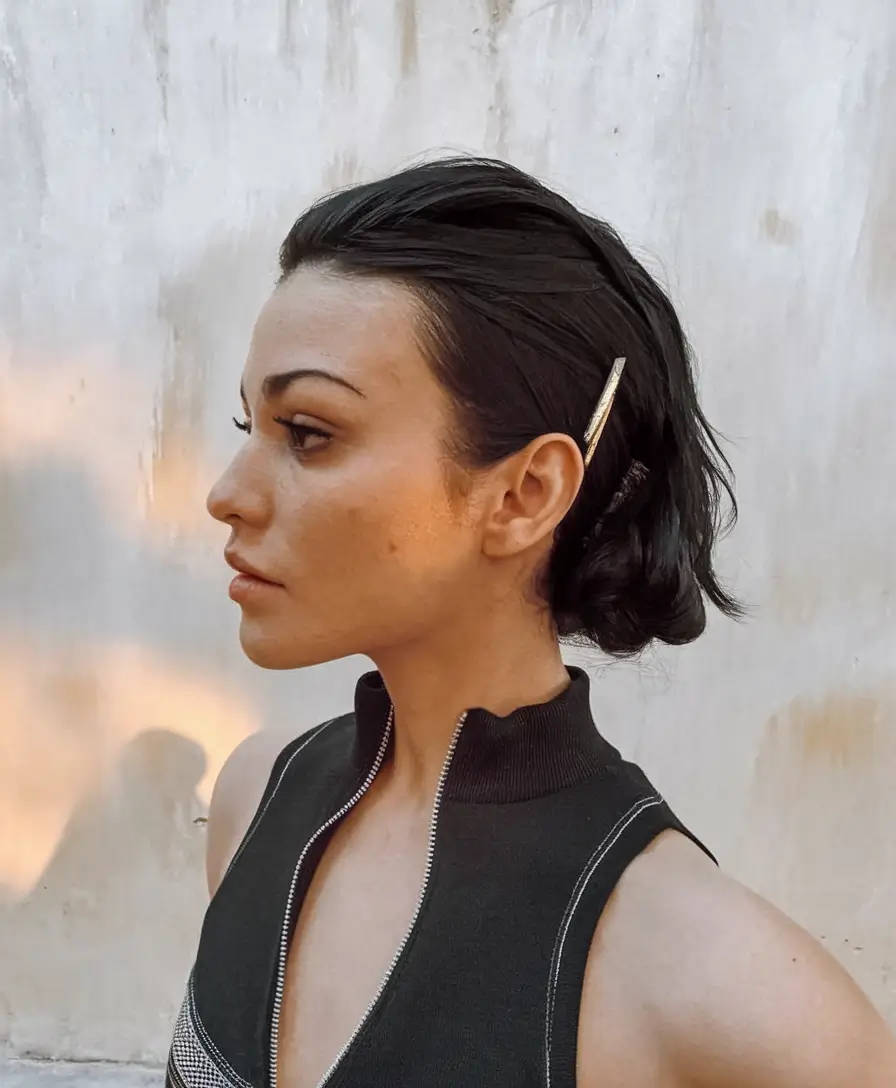 simple fall hairstyle short hair Minimalist Tucked Low-Bun Illusion
