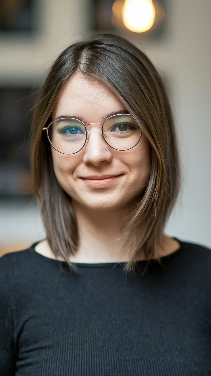 hairstyles for round faces+Soft Shoulder-Length With Hidden Edge