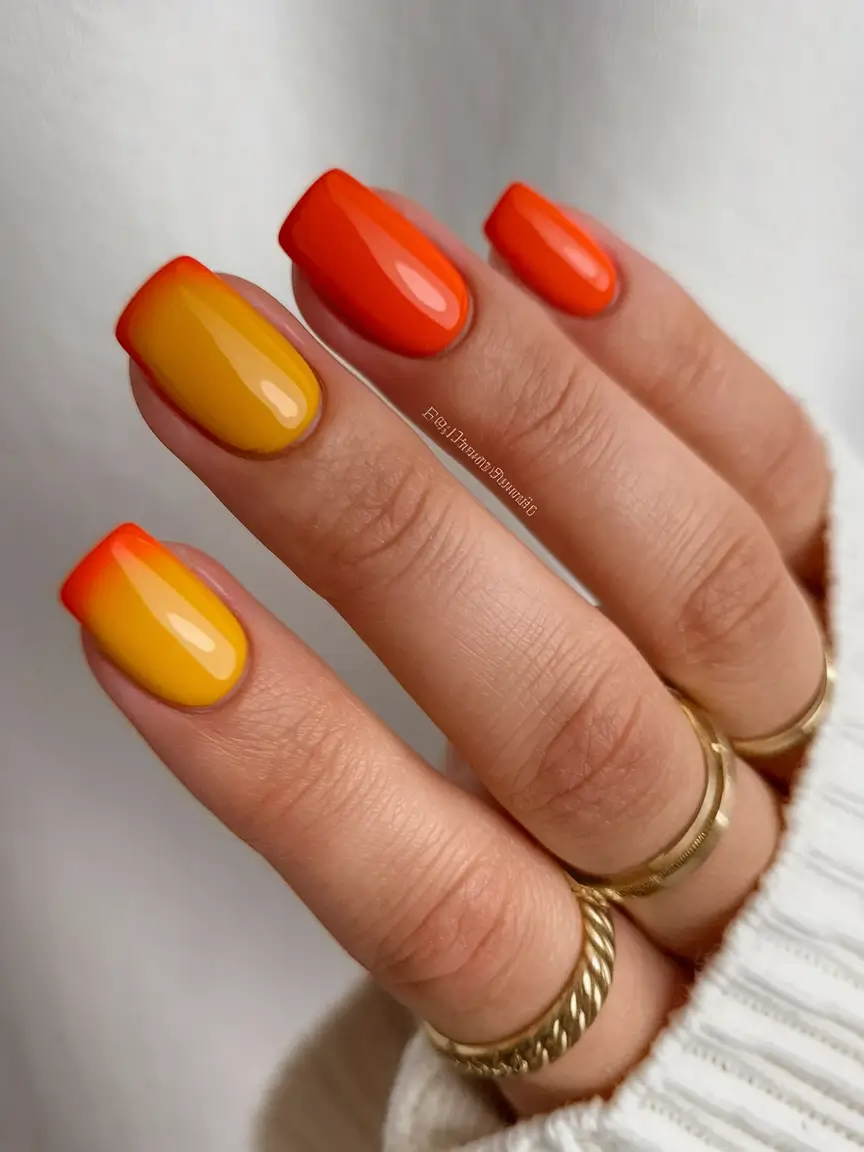 Fall 2025 Nail Color Ideas for Women Over 50 – Harvest Ombre Squares