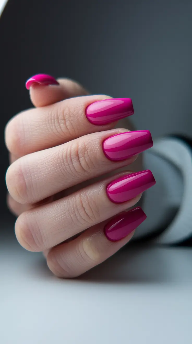 Fall 2025 Nail Color Ideas for Women Over 50 – Berry Fuchsia Ballerina