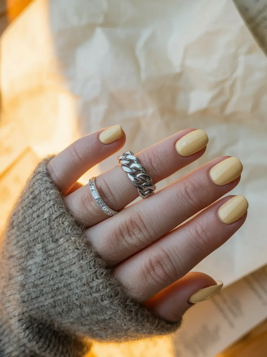 Fall 2025 Nail Color Ideas for Women Over 50 – Buttermilk Short Cream