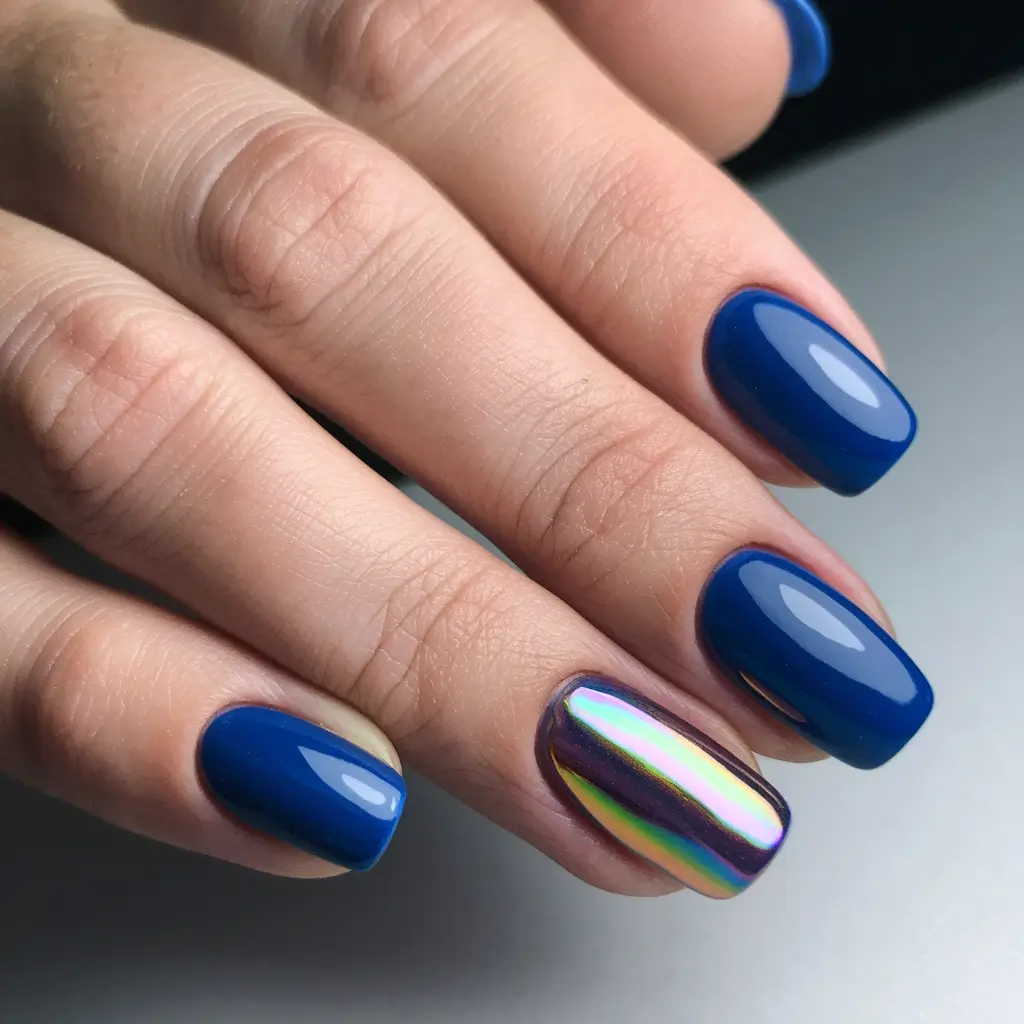 Fall 2025 Nail Color Ideas for Women Over 50 – Cobalt Blue with Chrome Accent