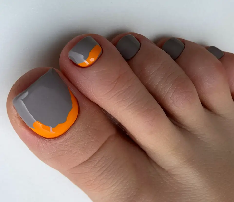 fall pedicure colors toenails Steel Grey with Burnt Orange Edge