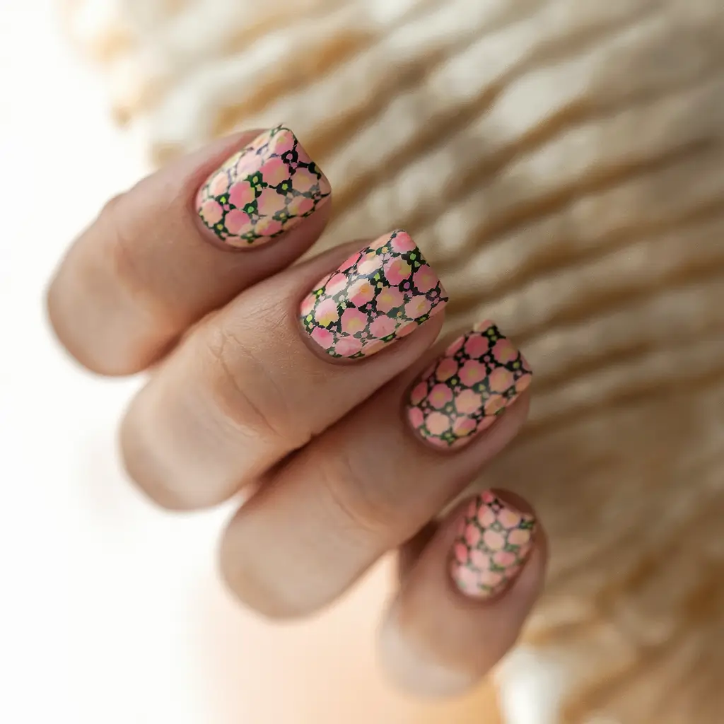 fall acrylic nails designs square Gucci Grid Vibes in Muted Pink & Olive