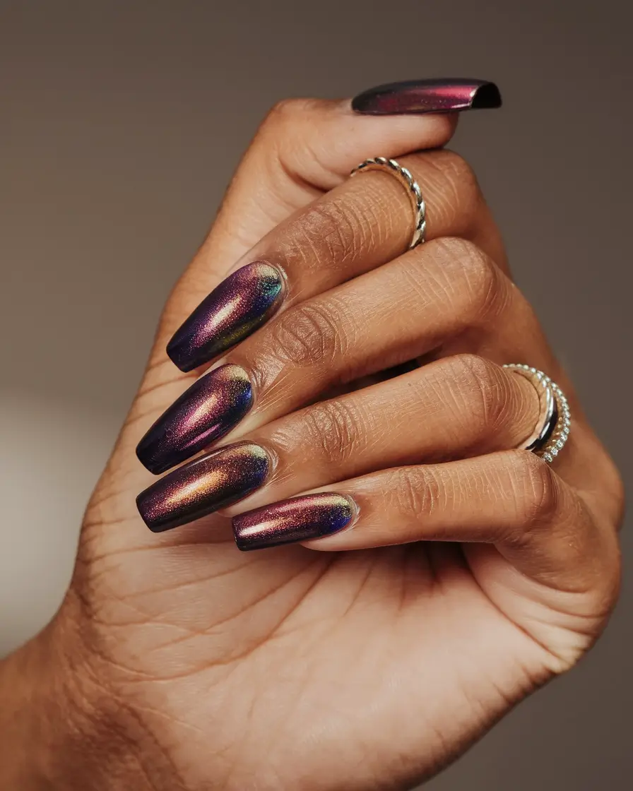 fall acrylic nails designs Galaxy Shift Chrome