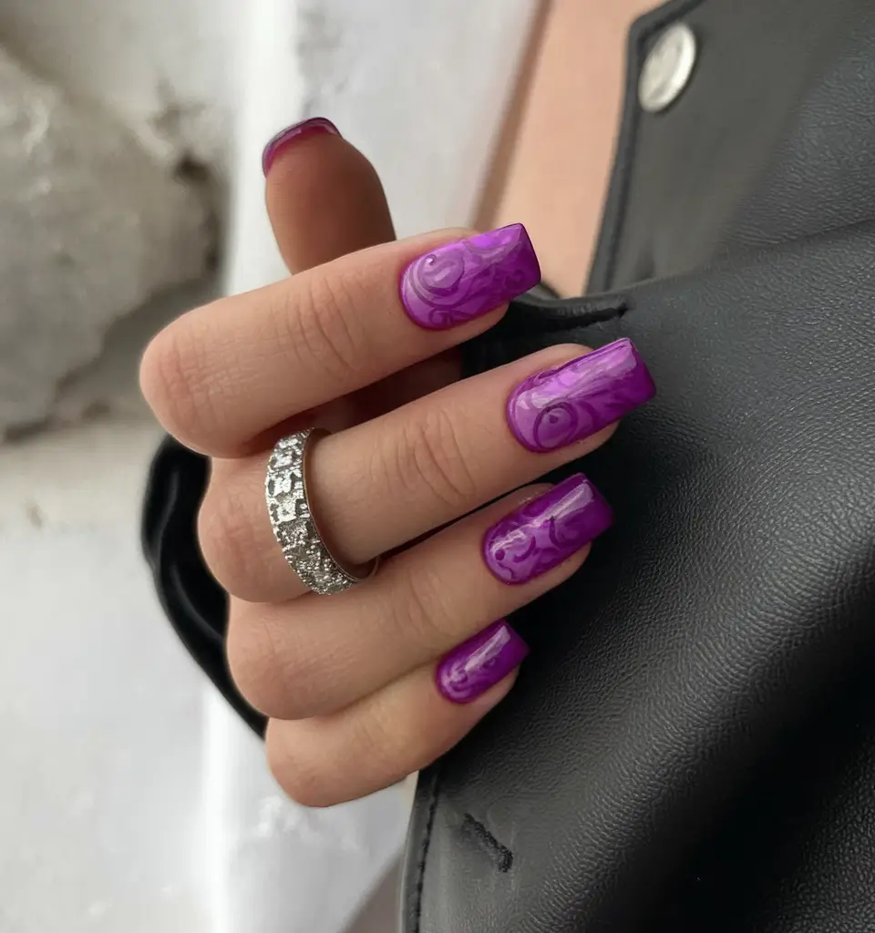 fall acrylic nails long square Swirled Purple Smoke for the Long Square Bold Type