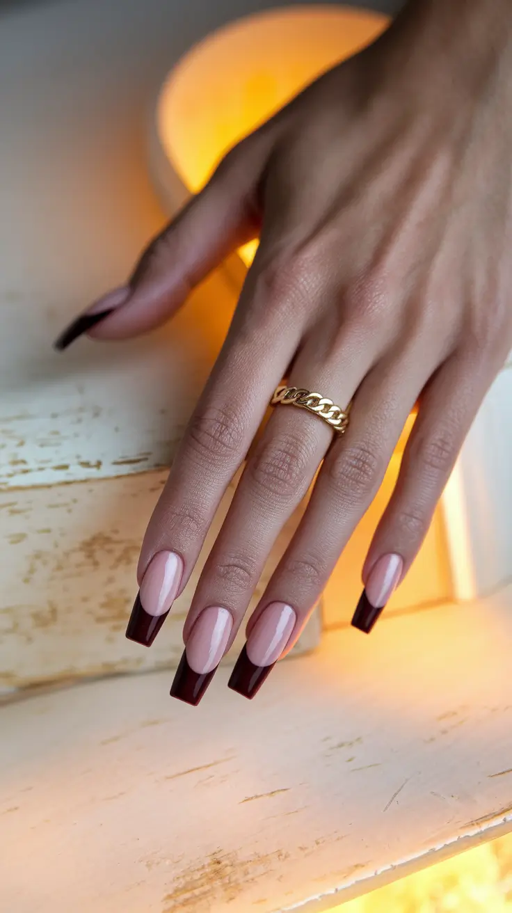 Fall ballerina nails 2025 – Deep Burgundy French Elegance