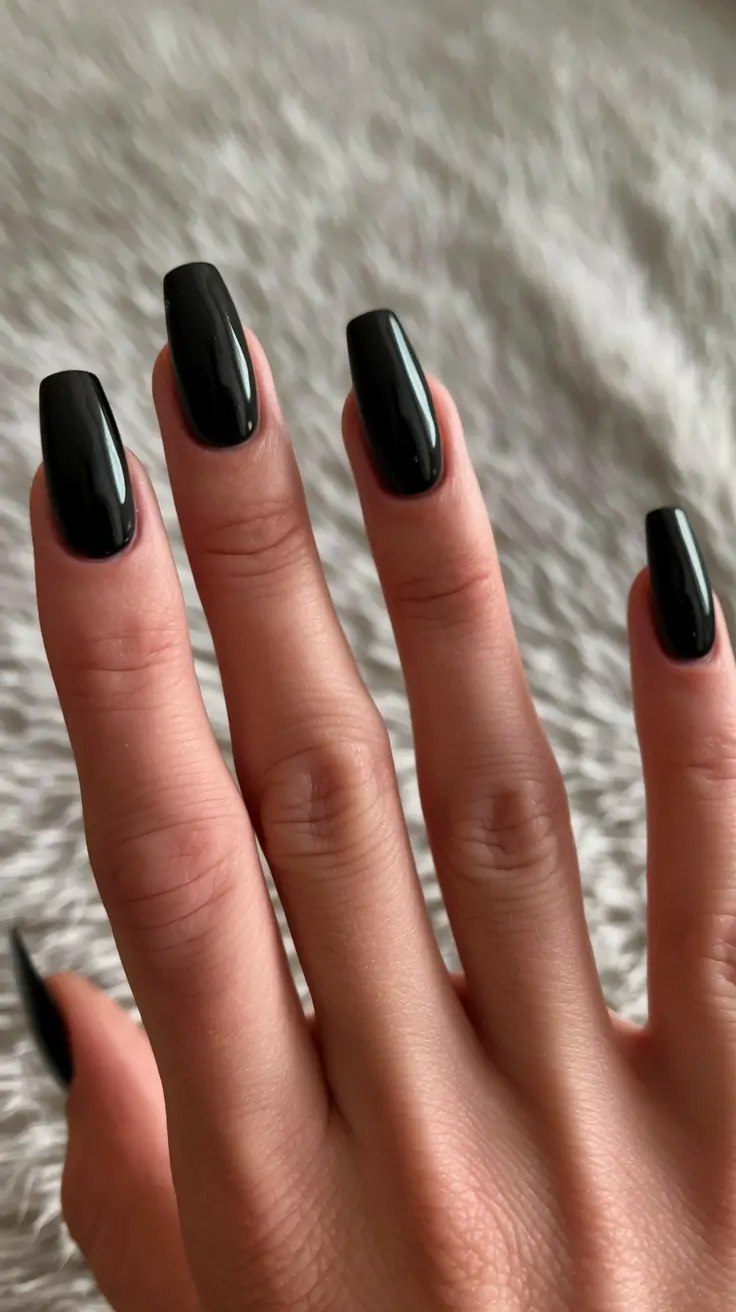 Fall ballerina nails 2025 – Midnight Black Gloss