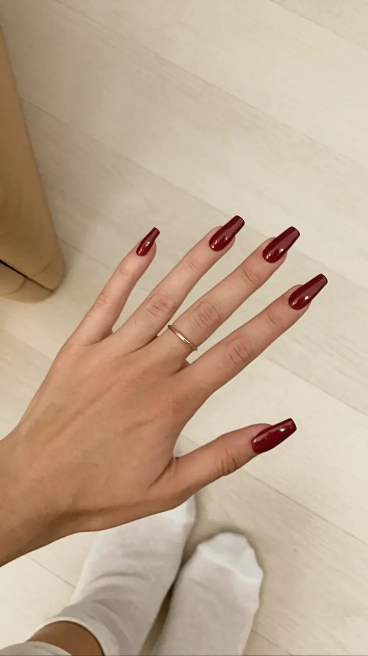 Fall ballerina nails 2025 – Classic Wine Red Gloss