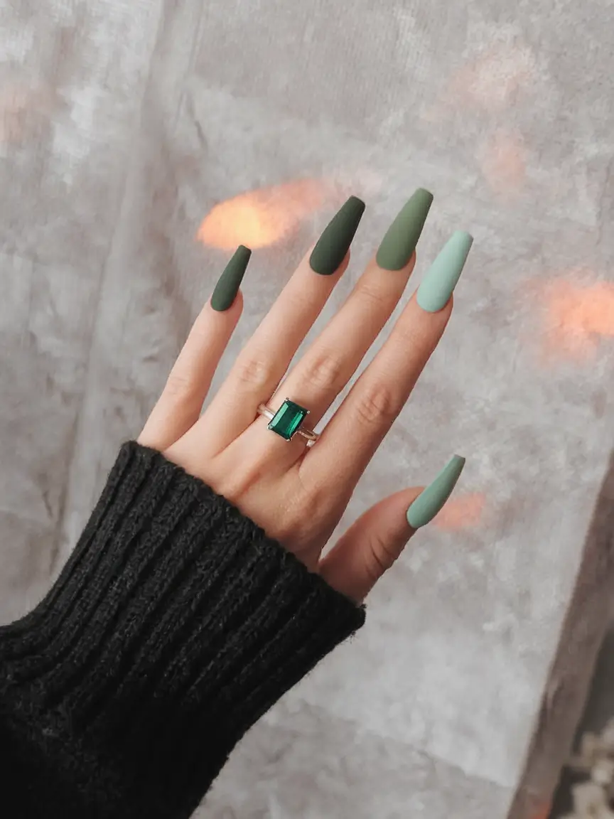 Fall ballerina nails 2025 – Matte Forest Gradient