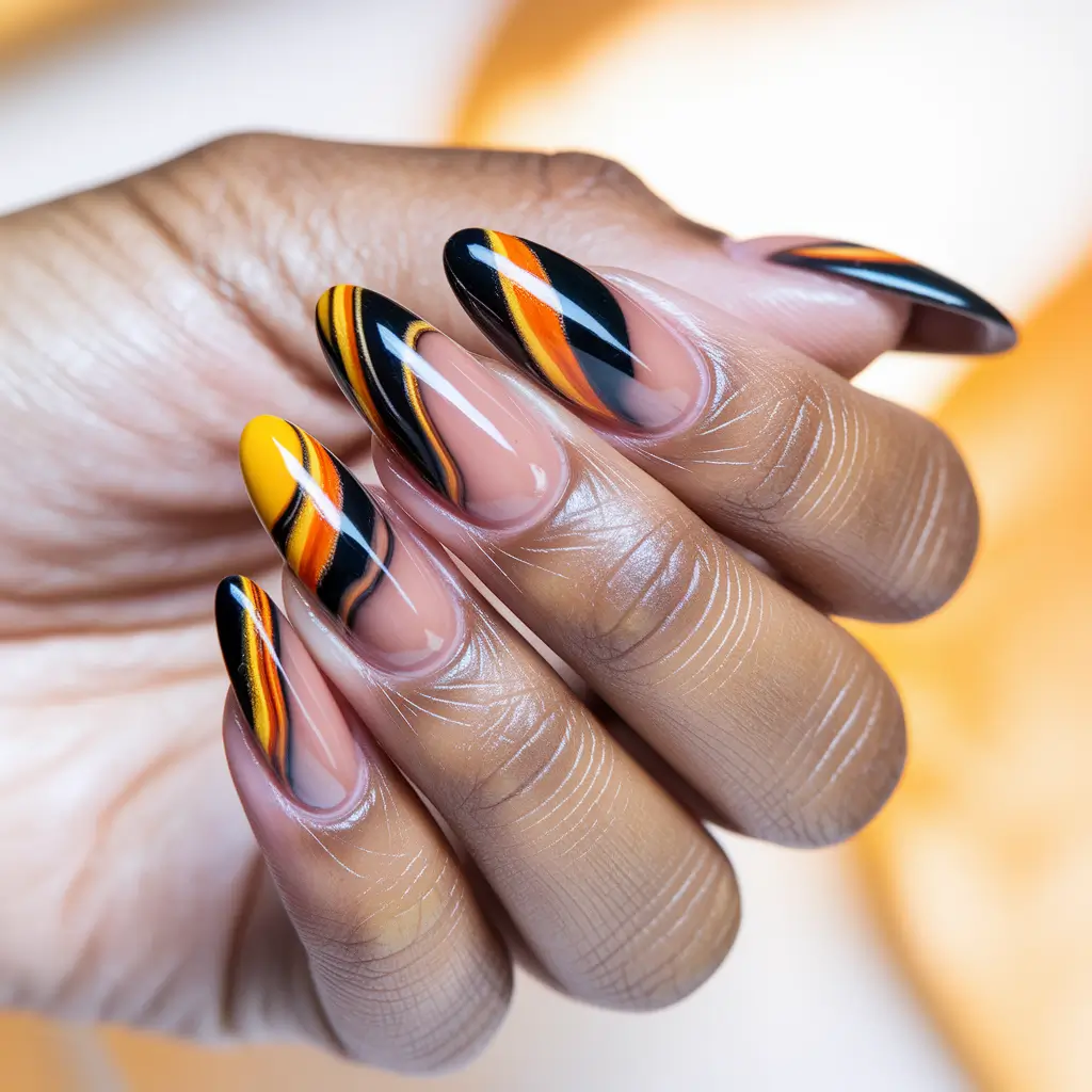 fall color block nails Molten Stripes in Autumn Shades