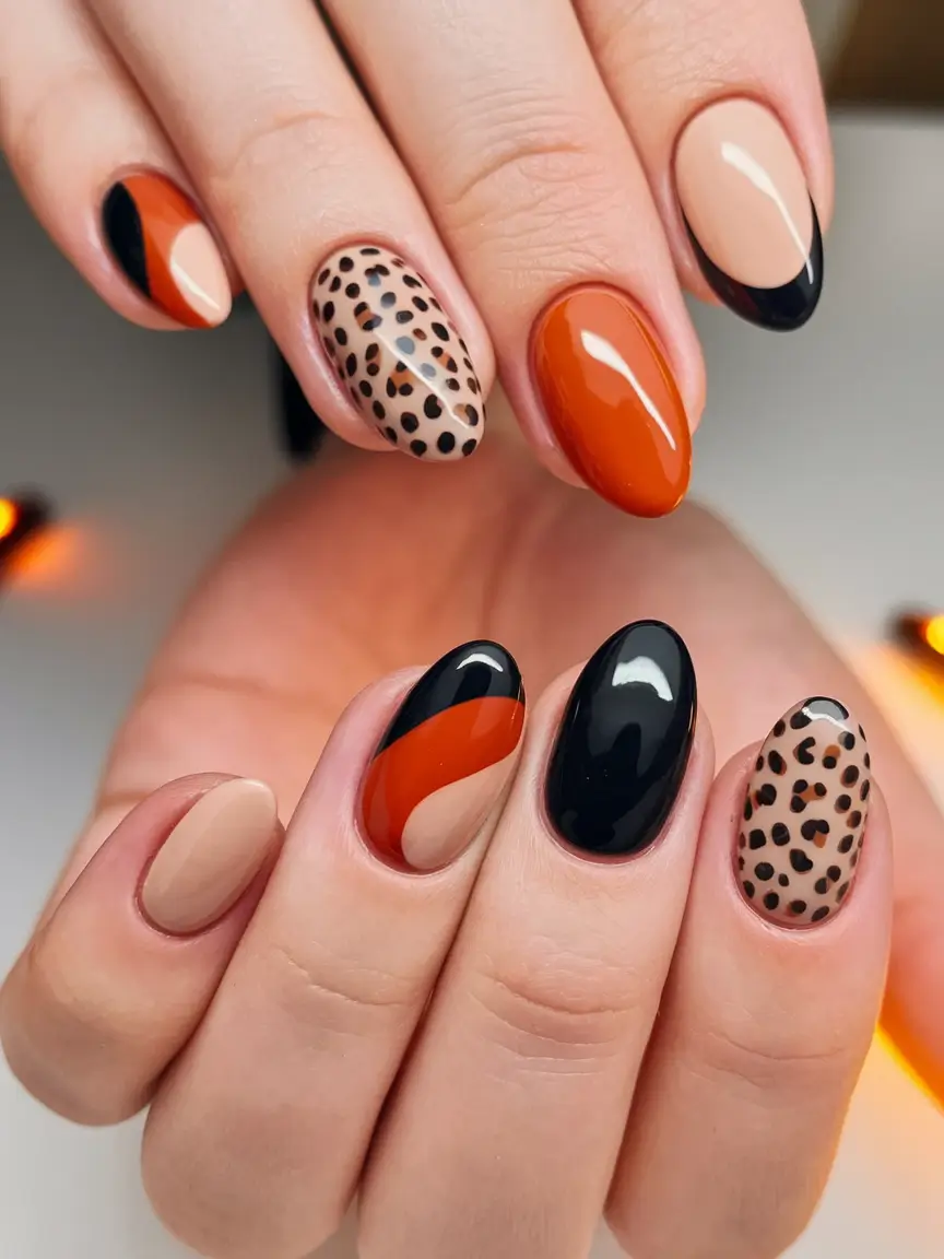 fall color block nails Wild Neutral Meets Bold Geometry