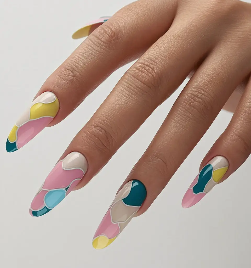 fall color block nails Pastel Mosaic