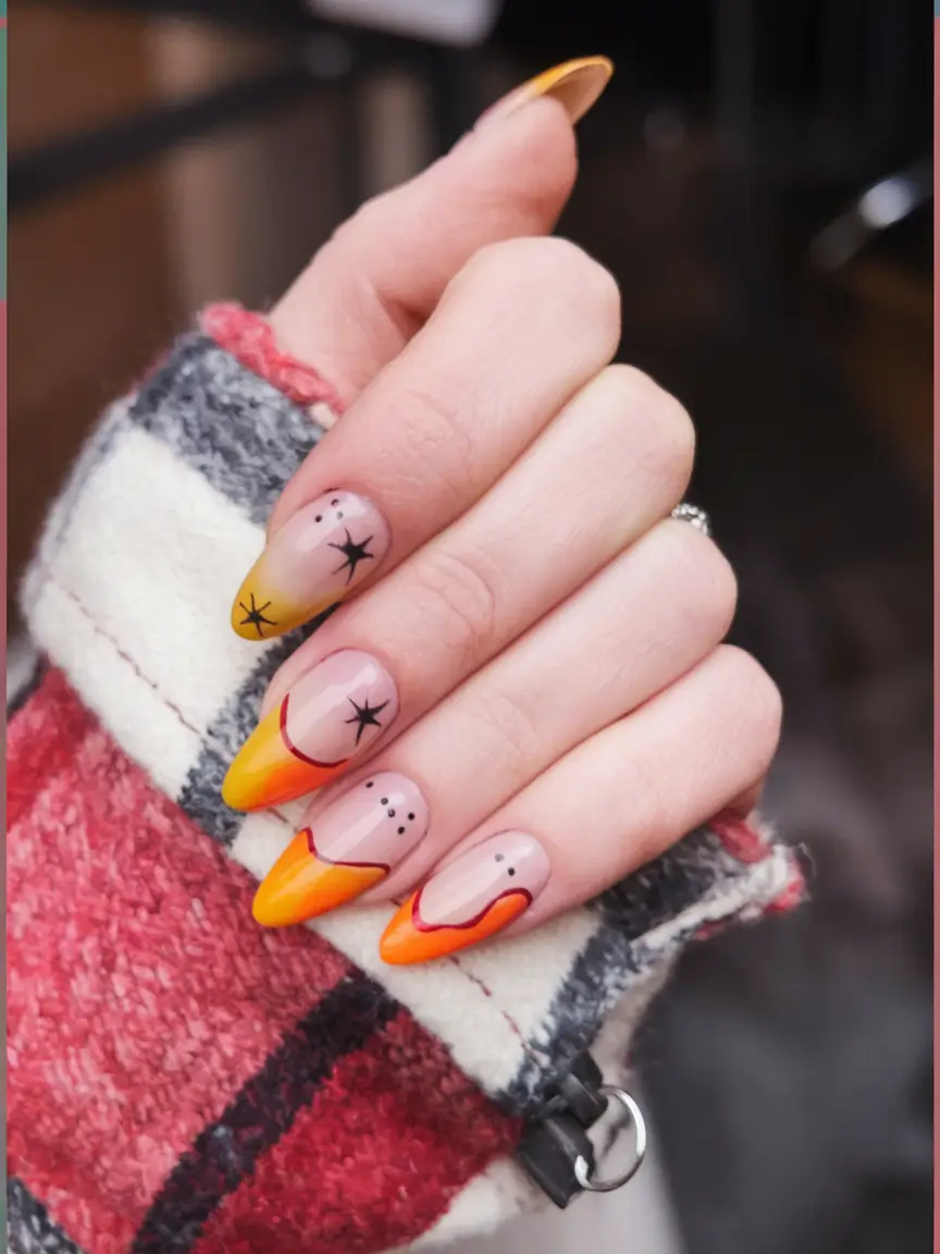 fall color block nails Golden Ember Tips