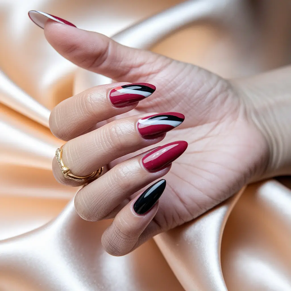 fall color block nails Wine & Onyx Waves