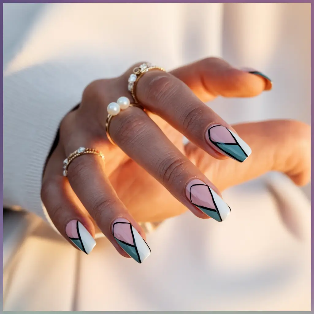 fall color block nails Soft Pink Geometric Angles