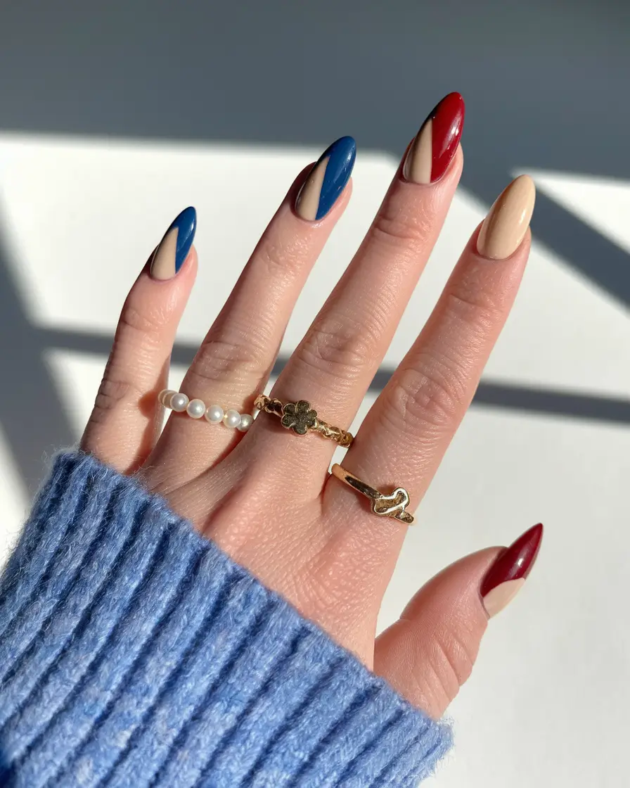 fall color block nails Primary Pop Almond Tips