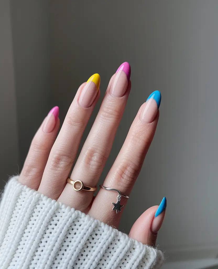 fall color block nails Neon-Tipped Minimalism