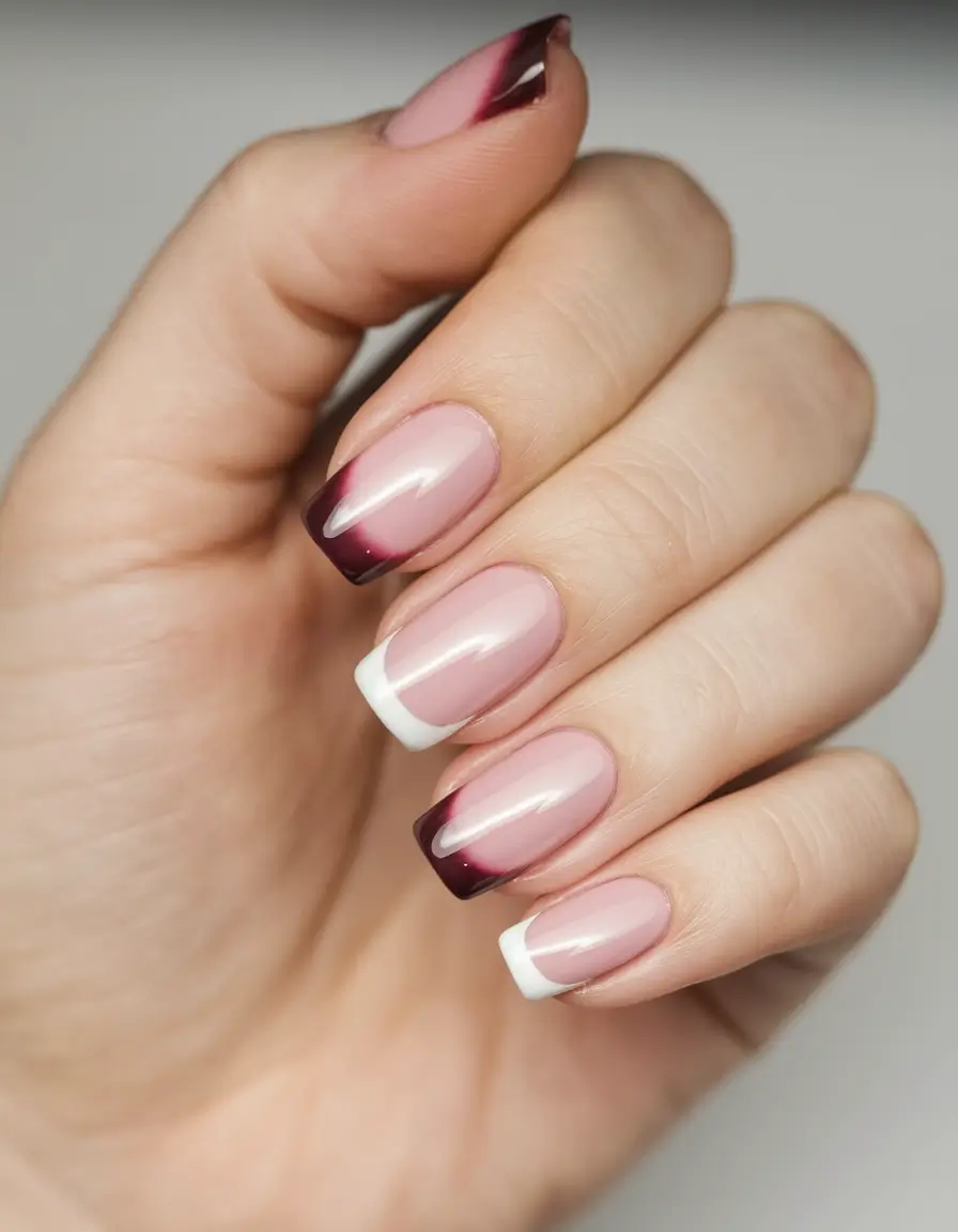 fall french tip nails Dual-Tone French with Burgundy and White