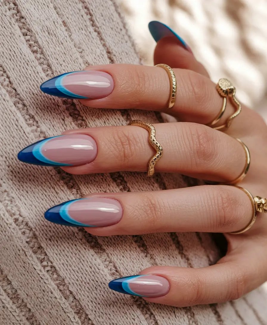 fall french tip nails Layered Blue Gradient French