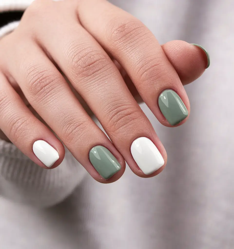 fall manicure Minimalist Sage and White