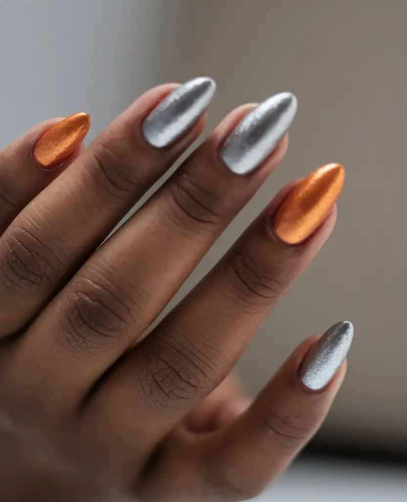 fall nail colors for brown skin Molten Metal Realness in Silver and Copper