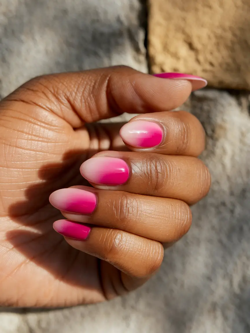 fall nail colors for brown skin Fuchsia Dip Fade with High Impact